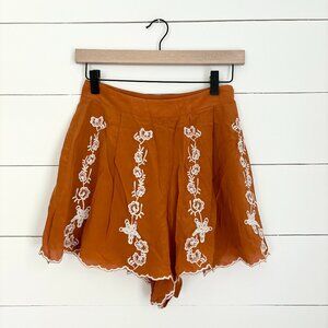 Show Me Your MuMu 100% silk orange with white embroidery shorts